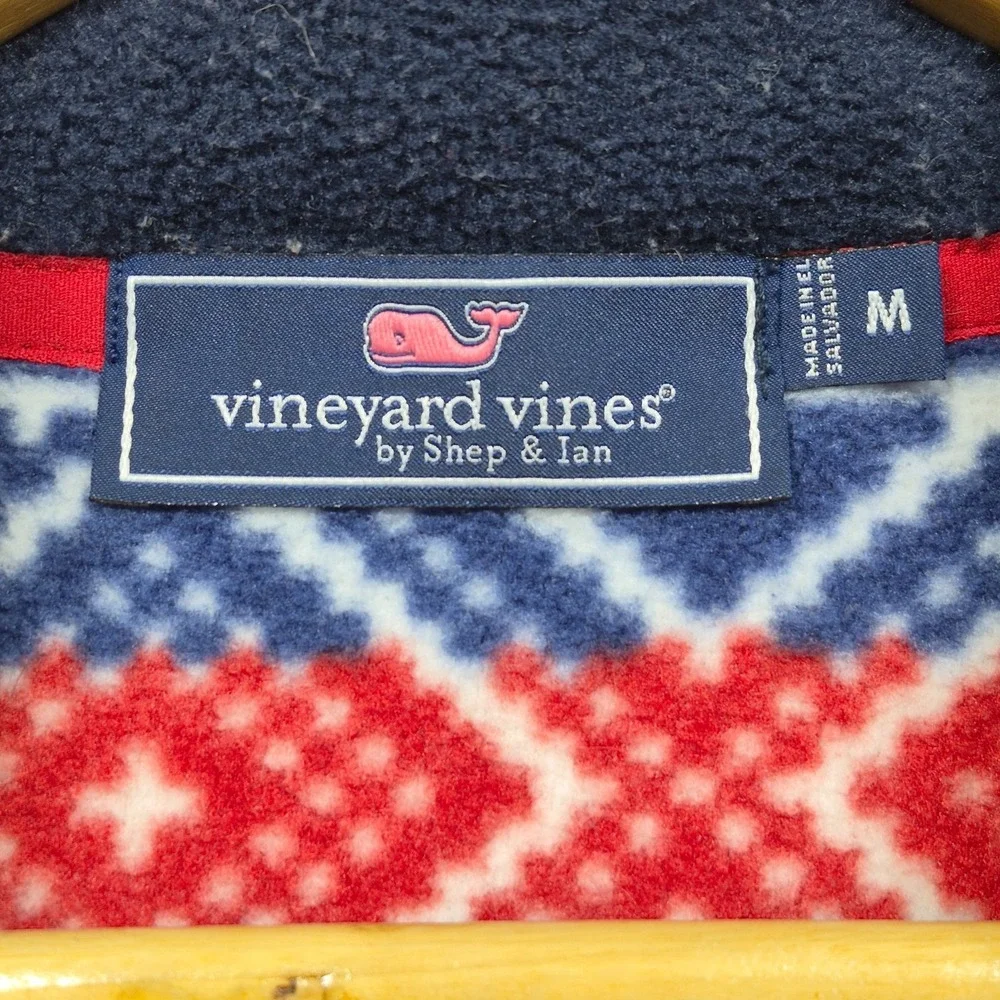 Vineyard Vines Sweater Men's M Blue Red Fair Isles Fleece Quarter Zip Pullover
